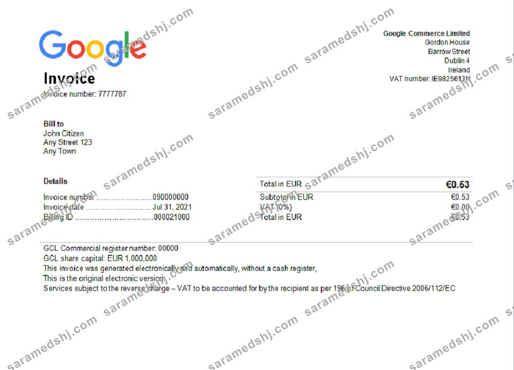 USA Google invoice template
